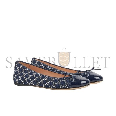 GUCCI GG CRYSTAL BALLET FLATS IN DENIM 840754